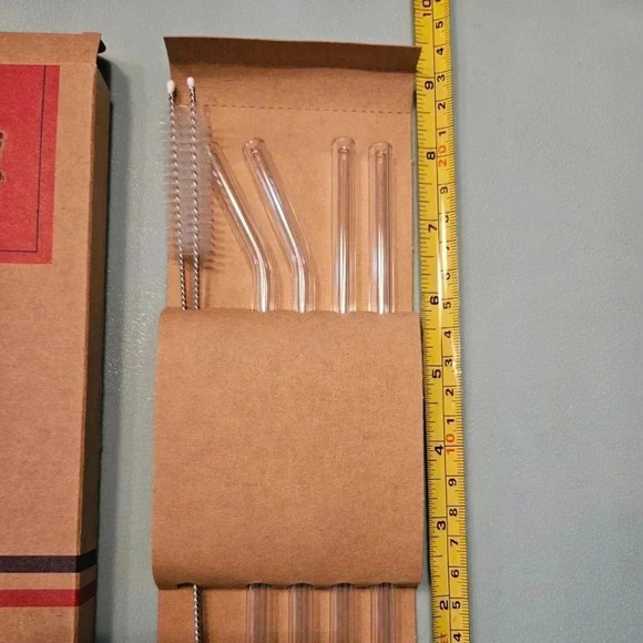 4-Pack Reusable Drinking Glass Straw  2 Straight, 2 Bent, 2 Brushes - NWOT - Picture 3 of 12
